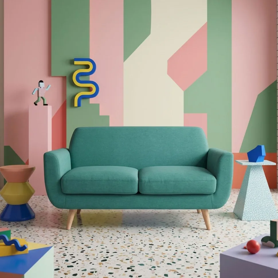 Canapé scandinave 2 places Danube Tissu Bleu-Vert