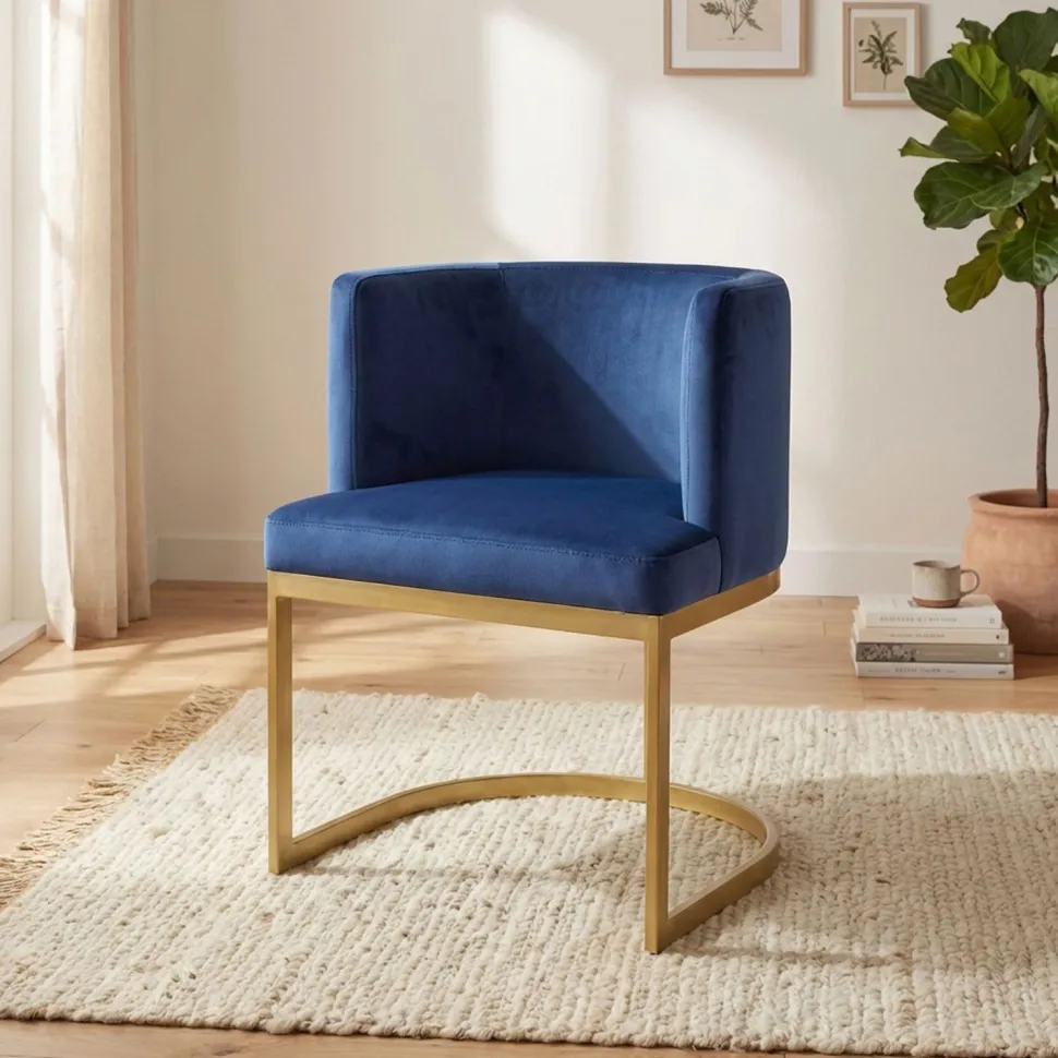 Chaise / Fauteuil Noellie Velours Bleu pieds Or