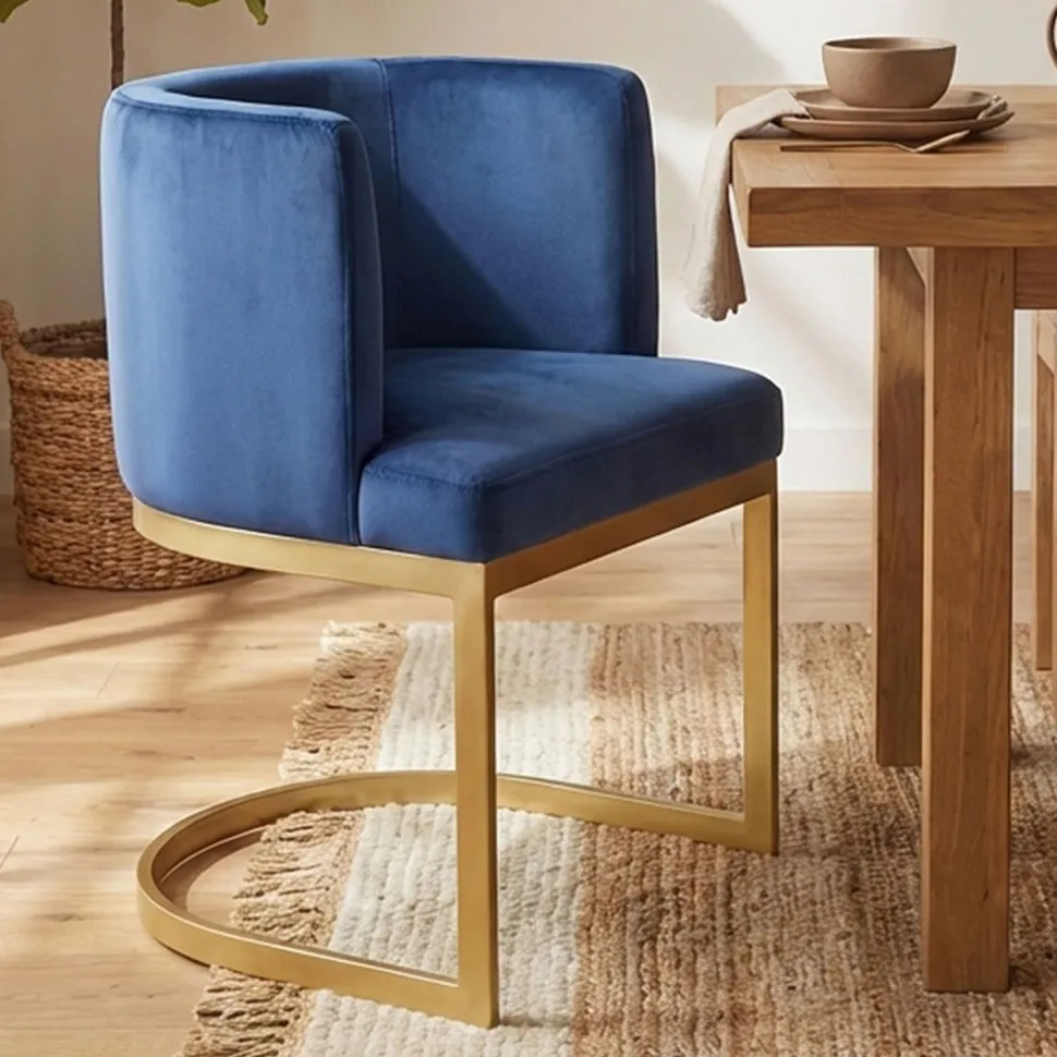 Chaise / Fauteuil Noellie Velours Bleu pieds Or