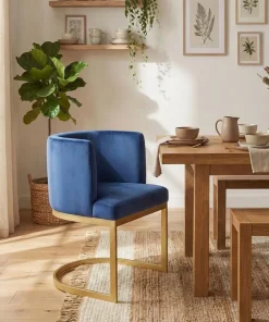 Chaise / Fauteuil Noellie Velours Bleu pieds Or