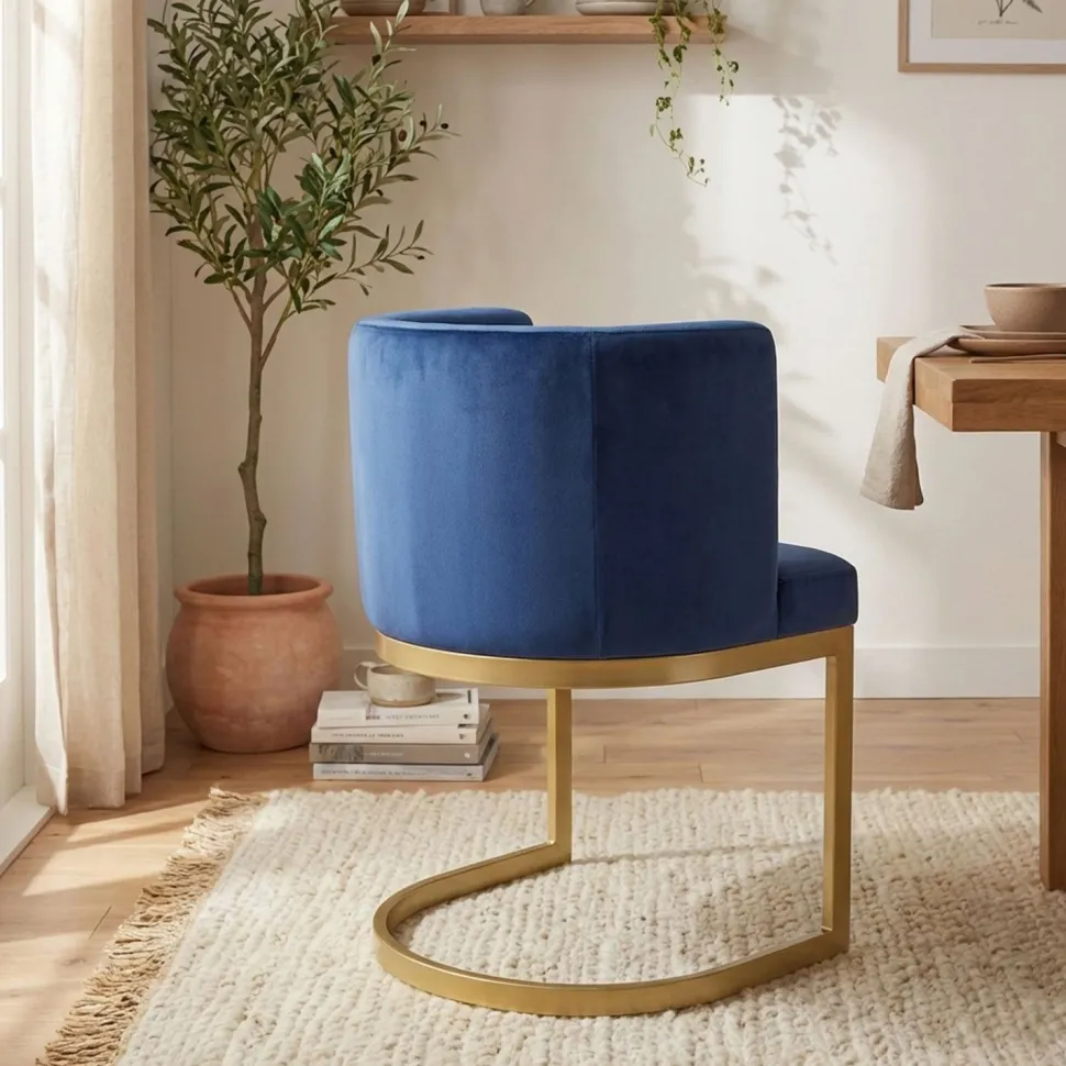 Chaise / Fauteuil Noellie Velours Bleu pieds Or