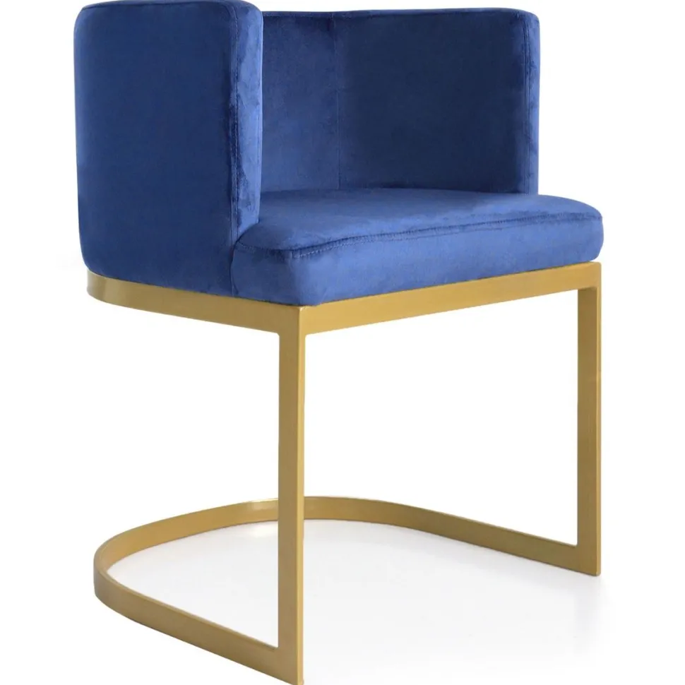 Chaise / Fauteuil Noellie Velours Bleu pieds Or
