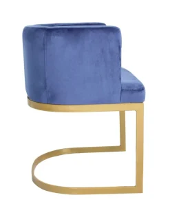 Chaise / Fauteuil Noellie Velours Bleu pieds Or