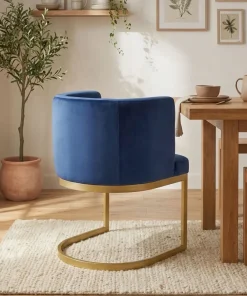 Chaise / Fauteuil Noellie Velours Bleu pieds Or