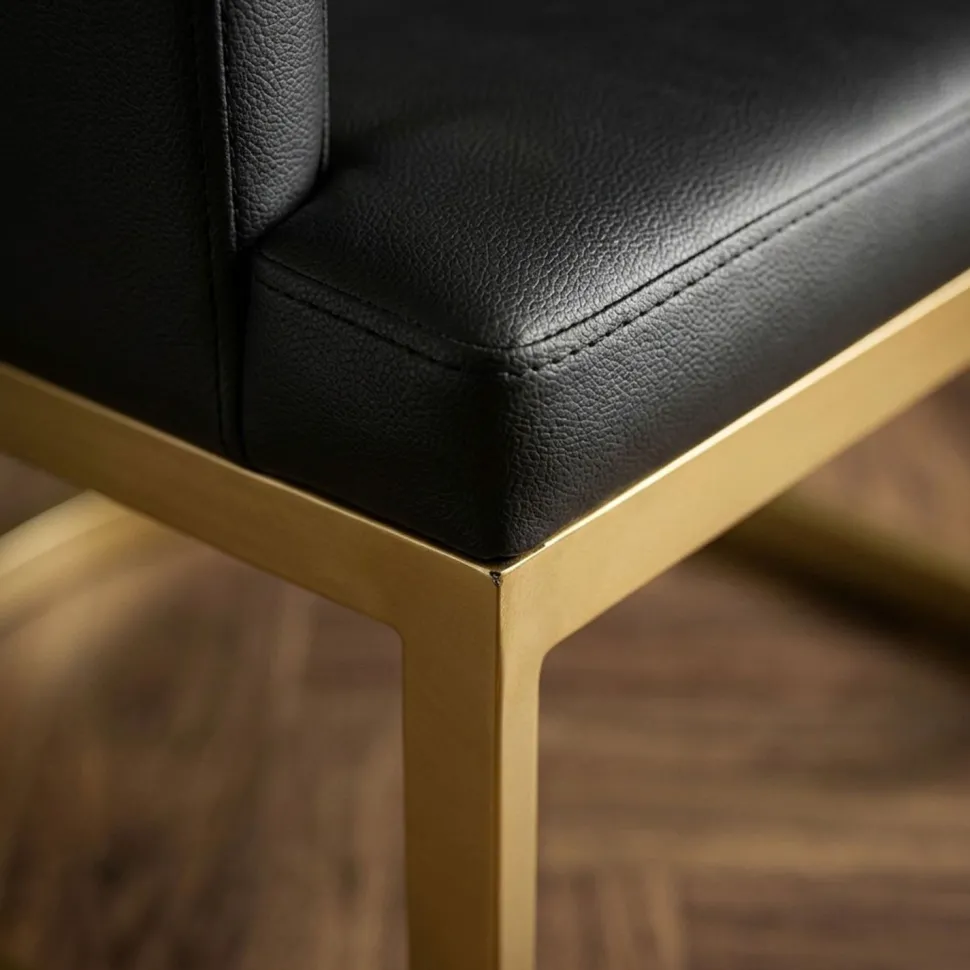 Chaise / Fauteuil Noellie Simili P.U. Noir pieds Or