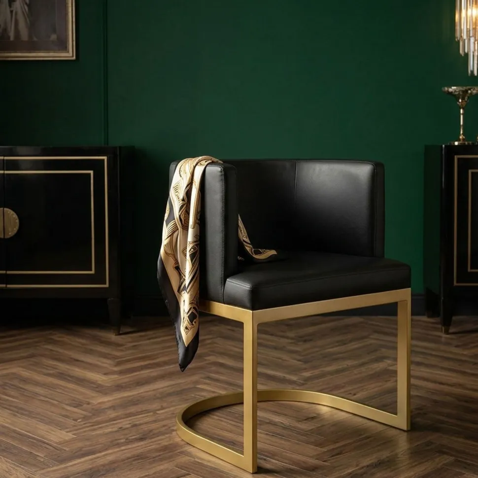 Chaise / Fauteuil Noellie Simili P.U. Noir pieds Or