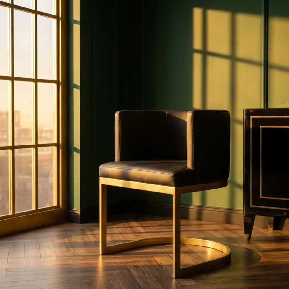 Chaise / Fauteuil Noellie Simili P.U. Noir pieds Or