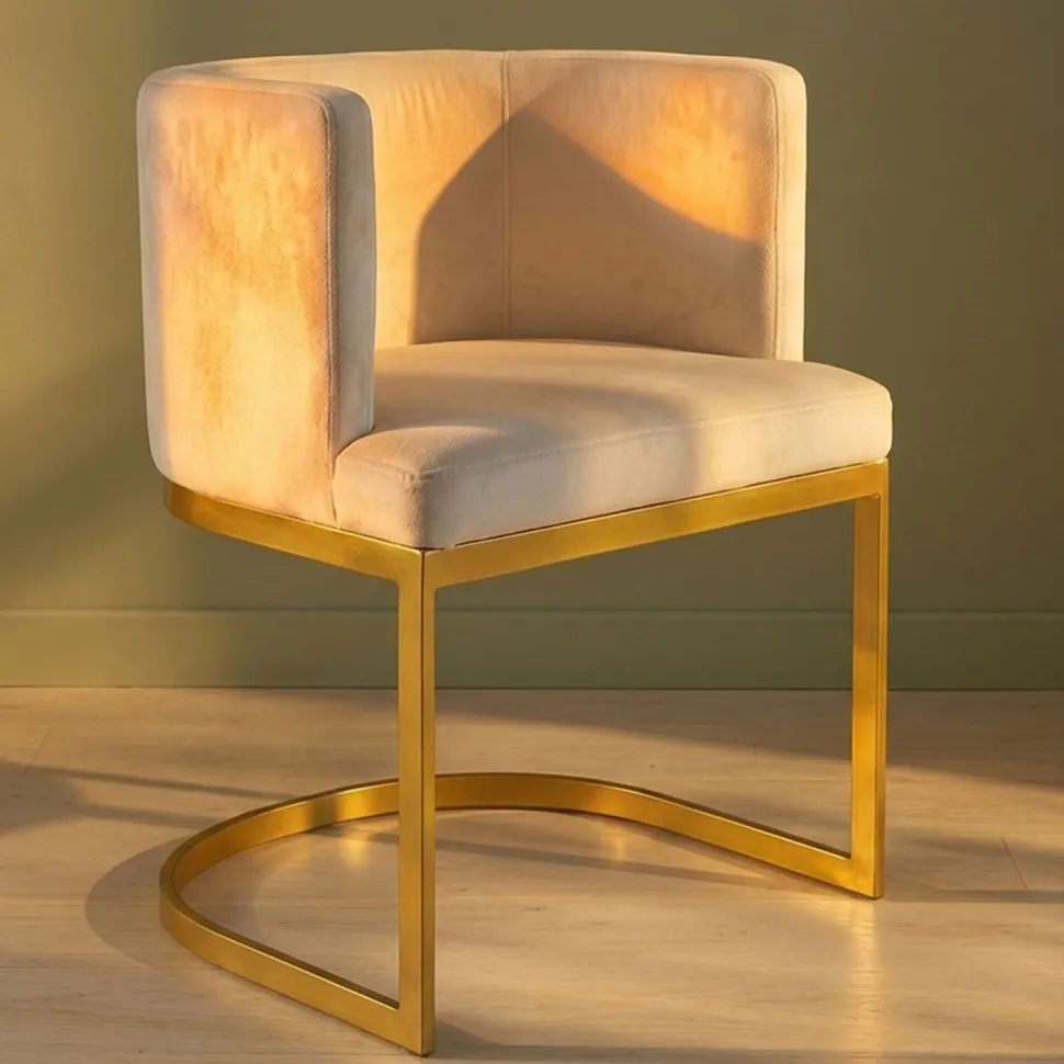 Chaise / Fauteuil Noellie Velours Blanc pieds Or