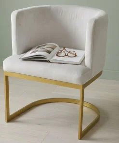Chaise / Fauteuil Noellie Velours Blanc pieds Or