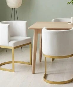 Chaise / Fauteuil Noellie Velours Blanc pieds Or