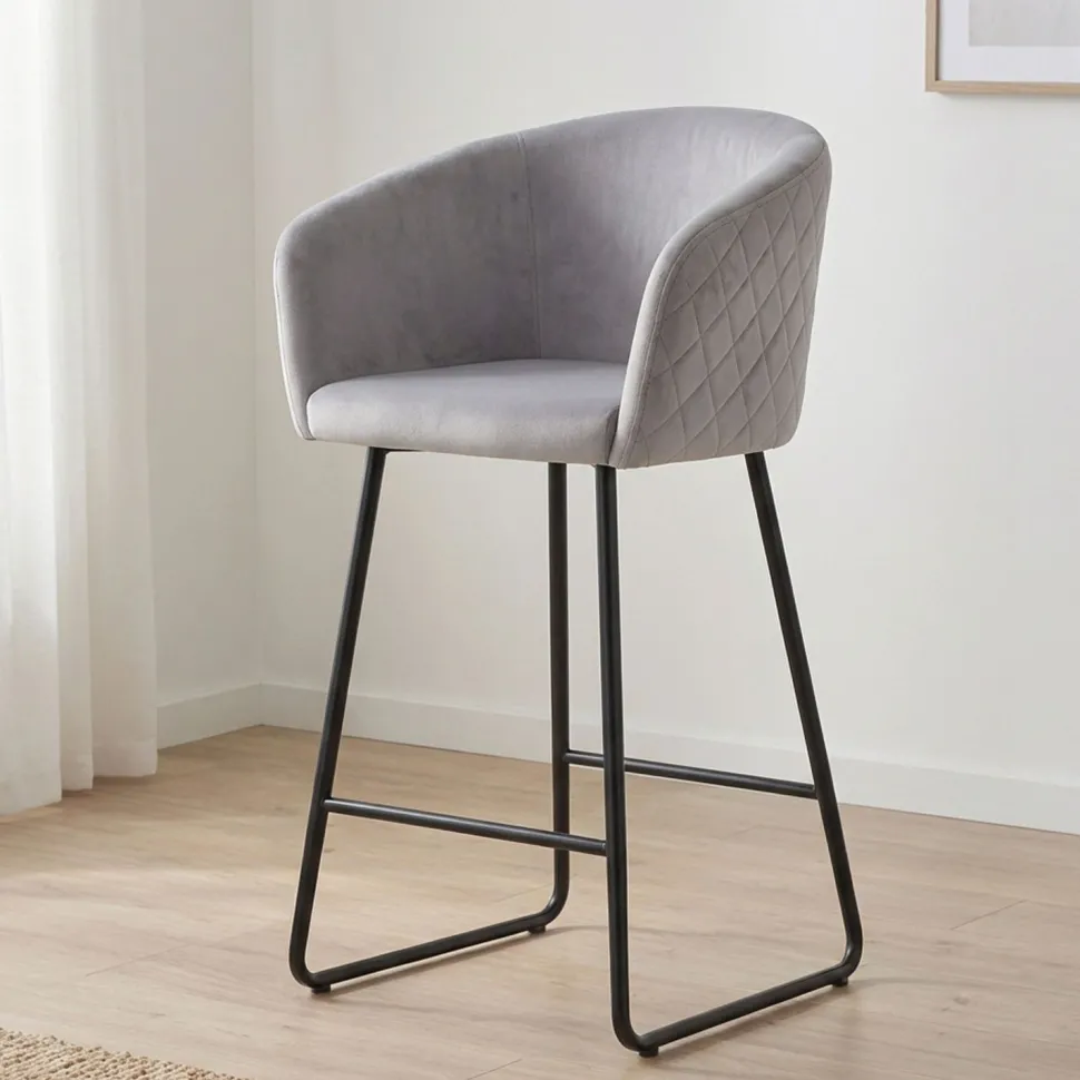 Chaise de bar Bobby Velours Argent