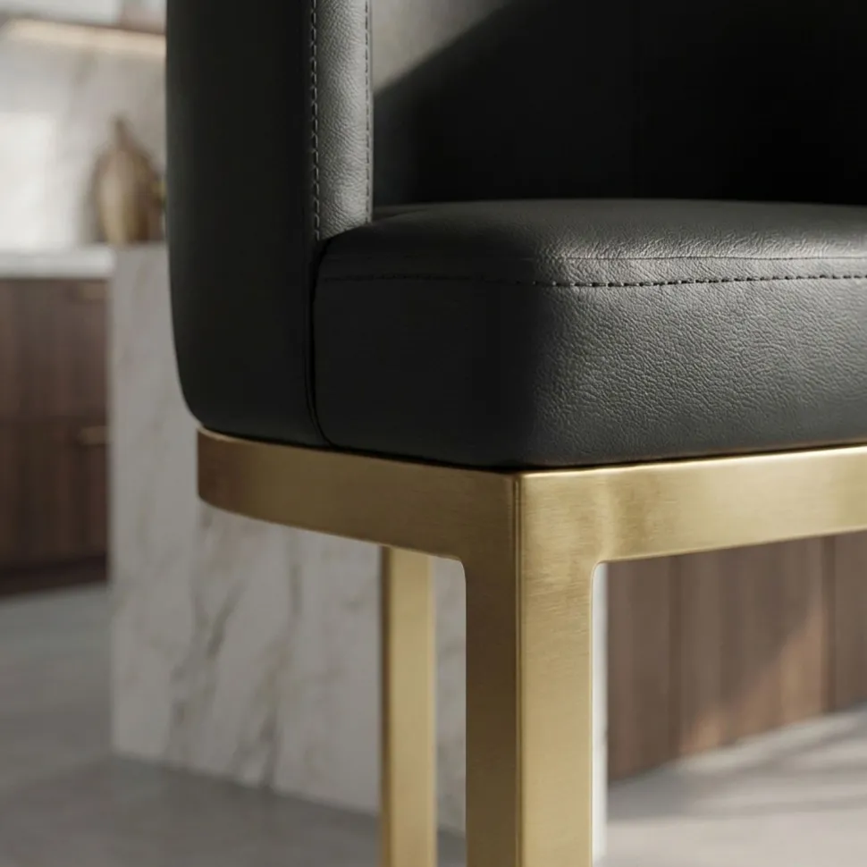 Chaise de bar Noellie Simili P.U. Noir Pieds Or