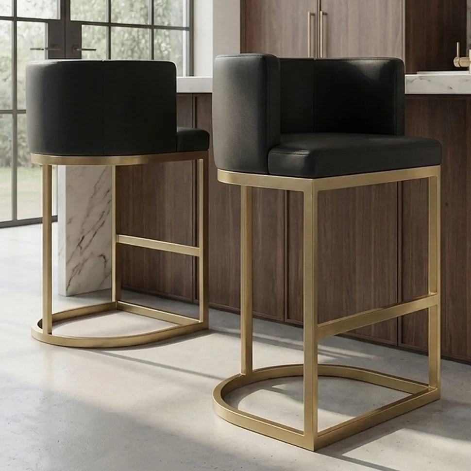 Chaise de bar Noellie Simili P.U. Noir Pieds Or