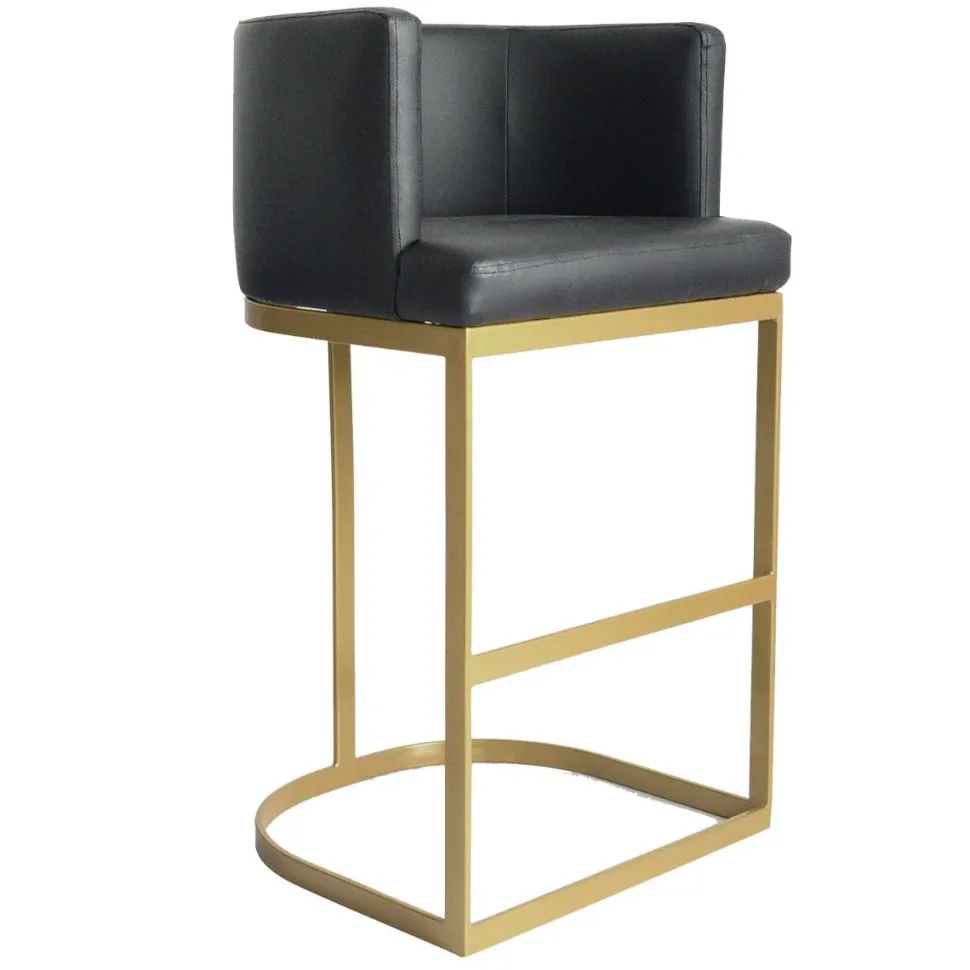 Chaise de bar Noellie Simili P.U. Noir Pieds Or