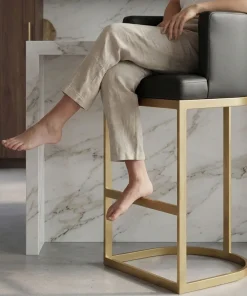 Chaise de bar Noellie Simili P.U. Noir Pieds Or
