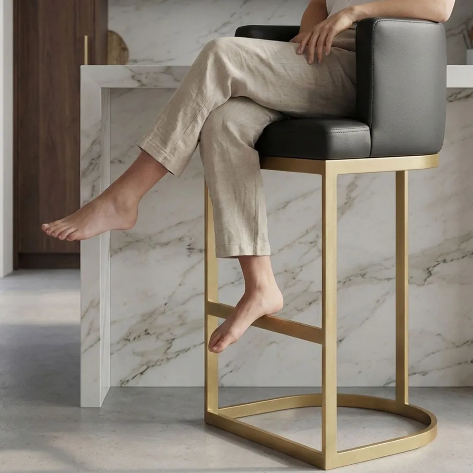 Chaise de bar Noellie Simili P.U. Noir Pieds Or