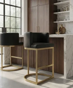 Chaise de bar Noellie Simili P.U. Noir Pieds Or