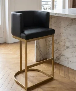 Chaise de bar Noellie Simili P.U. Noir Pieds Or