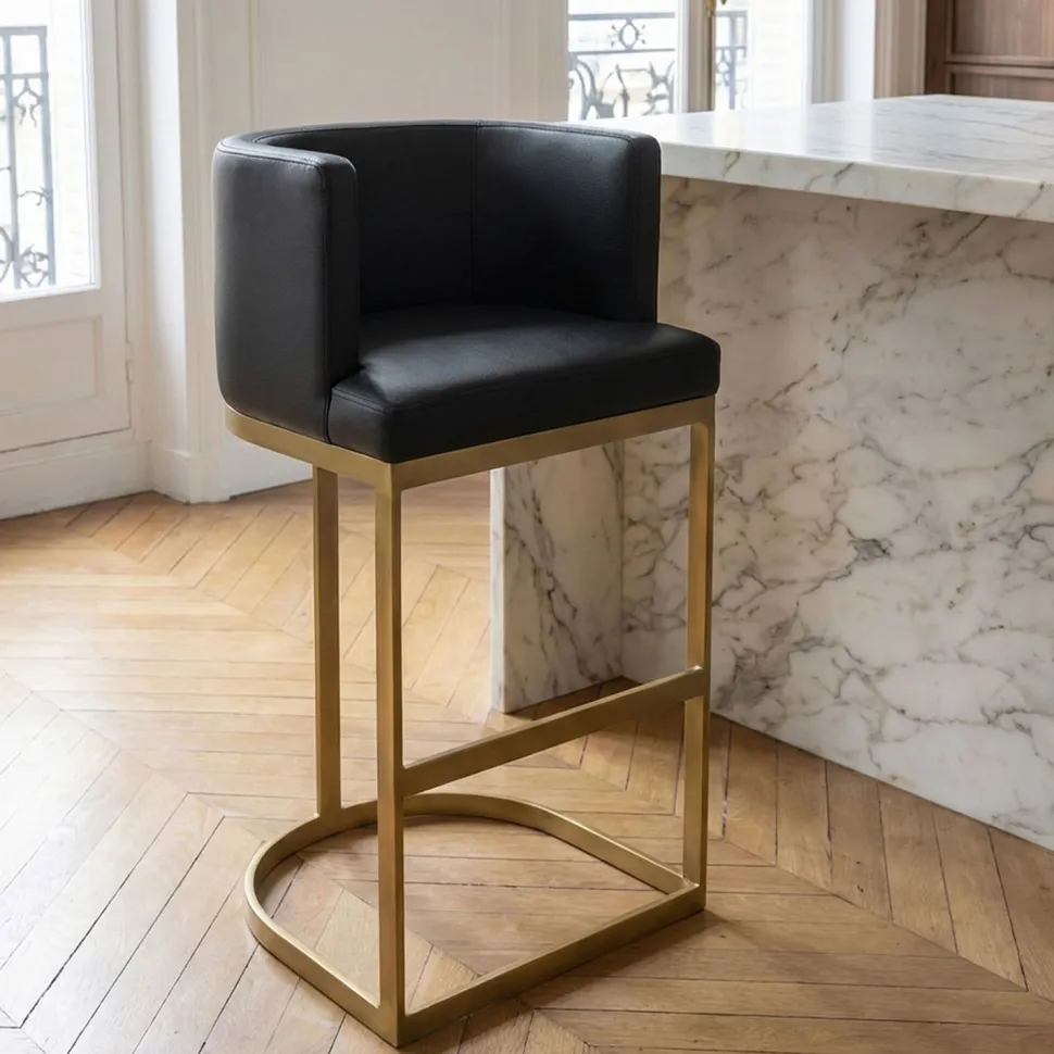 Chaise de bar Noellie Simili P.U. Noir Pieds Or