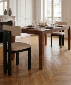 Chaise de salle à manger design Ceriz Bois foncé et Velours Beige