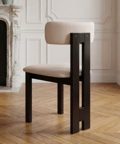 Chaise de salle à manger design Ceriz Bois foncé et Velours Beige