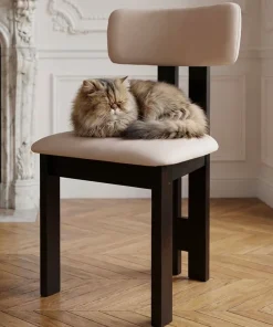 Chaise de salle à manger design Ceriz Bois foncé et Velours Beige