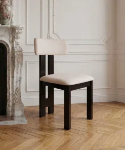 Chaise de salle à manger design Ceriz Bois foncé et Velours Beige