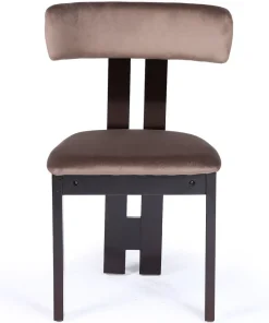 Chaise de salle à manger design Ceriz Bois foncé et Velours Marron