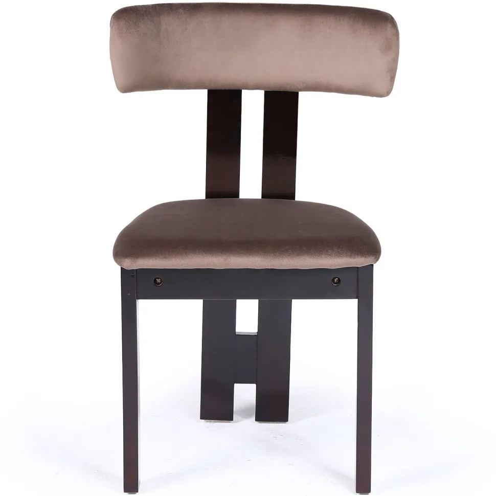Chaise de salle à manger design Ceriz Bois foncé et Velours Marron