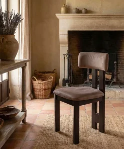 Chaise de salle à manger design Ceriz Bois foncé et Velours Marron