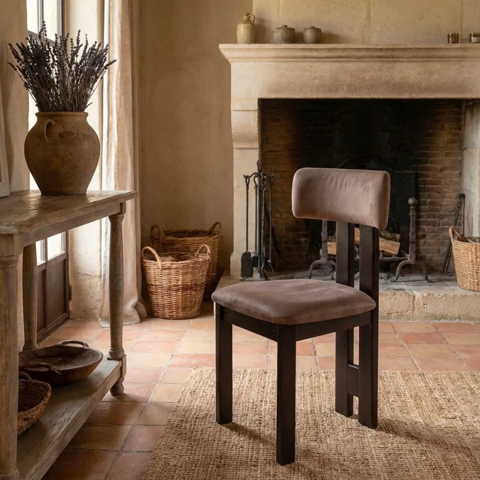 Chaise de salle à manger design Ceriz Bois foncé et Velours Marron