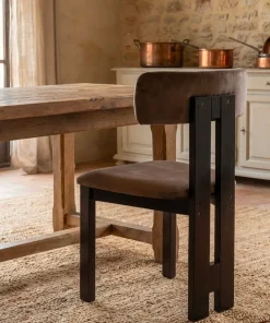 Chaise de salle à manger design Ceriz Bois foncé et Velours Marron