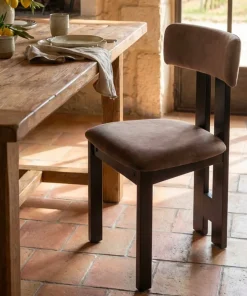 Chaise de salle à manger design Ceriz Bois foncé et Velours Marron