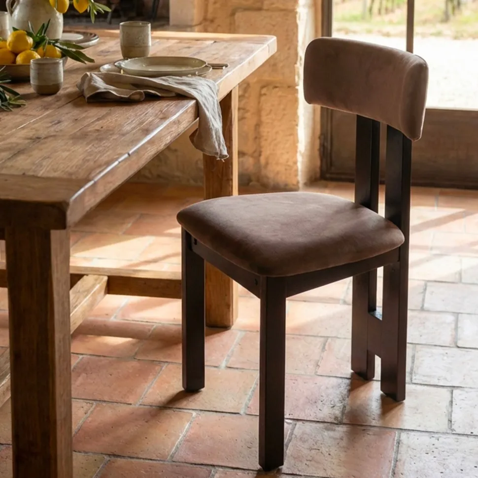 Chaise de salle à manger design Ceriz Bois foncé et Velours Marron