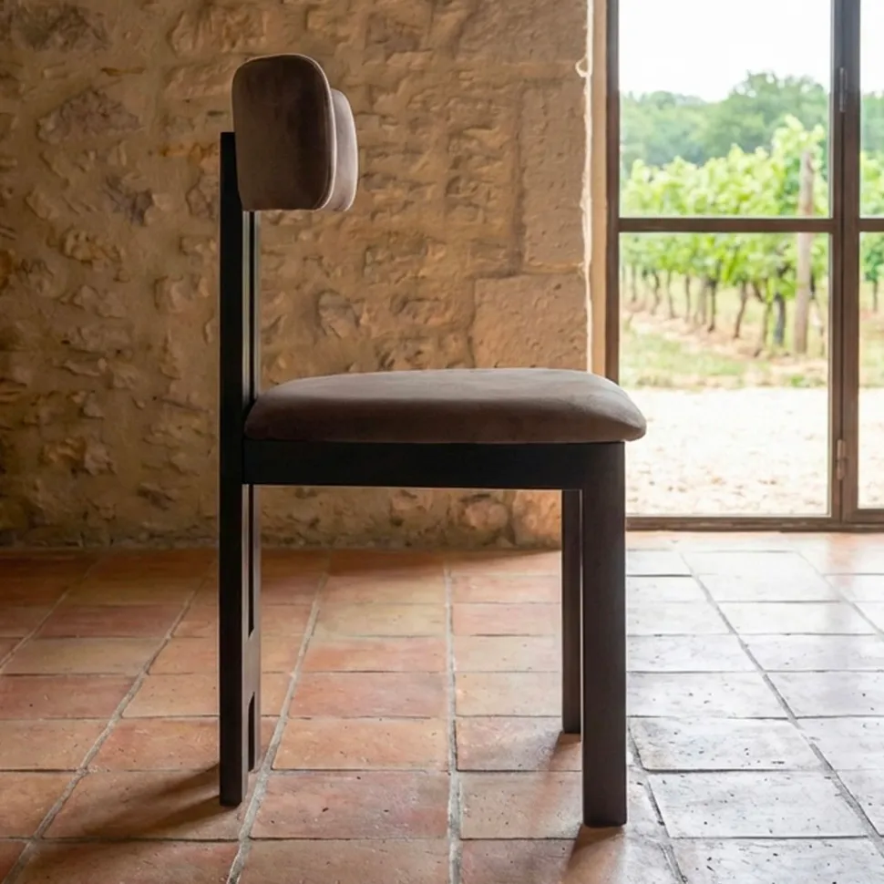 Chaise de salle à manger design Ceriz Bois foncé et Velours Marron