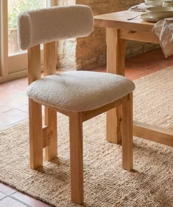 Chaise de salle à manger design Ceriz Bois clair et Tissu bouclette Beige