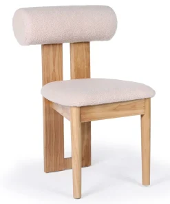 Chaise de salle à manger style intemporel Tuboli Bois clair et Tissu bouclette Beige