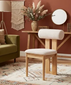 Chaise de salle à manger style intemporel Tuboli Bois clair et Tissu bouclette Beige