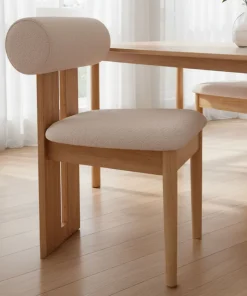 Chaise de salle à manger style intemporel Tuboli Bois clair et Tissu bouclette Beige