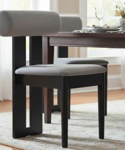 Chaise de salle à manger style intemporel Tuboli Bois Noir et Velours Gris