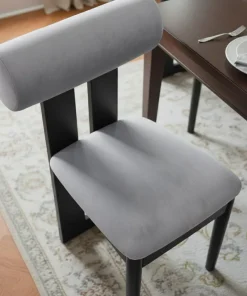 Chaise de salle à manger style intemporel Tuboli Bois Noir et Velours Gris