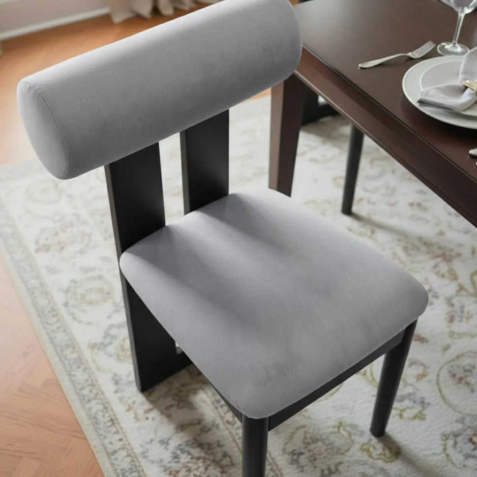 Chaise de salle à manger style intemporel Tuboli Bois Noir et Velours Gris