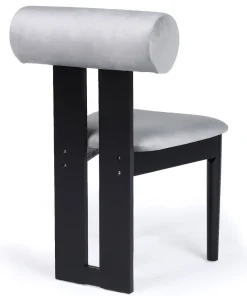 Chaise de salle à manger style intemporel Tuboli Bois Noir et Velours Gris