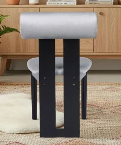Chaise de salle à manger style intemporel Tuboli Bois Noir et Velours Gris