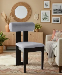 Chaise de salle à manger style intemporel Tuboli Bois Noir et Velours Gris
