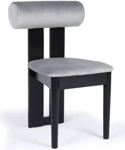Chaise de salle à manger style intemporel Tuboli Bois Noir et Velours Gris