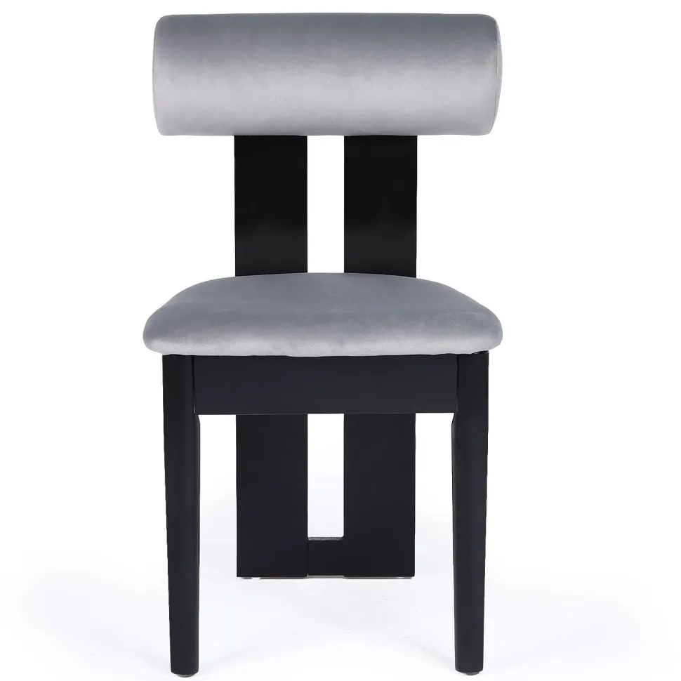 Chaise de salle à manger style intemporel Tuboli Bois Noir et Velours Gris