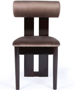 Chaise de salle à manger style intemporel Tuboli Bois foncé et Velours Marron