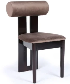 Chaise de salle à manger style intemporel Tuboli Bois foncé et Velours Marron
