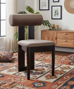 Chaise de salle à manger style intemporel Tuboli Bois foncé et Velours Marron